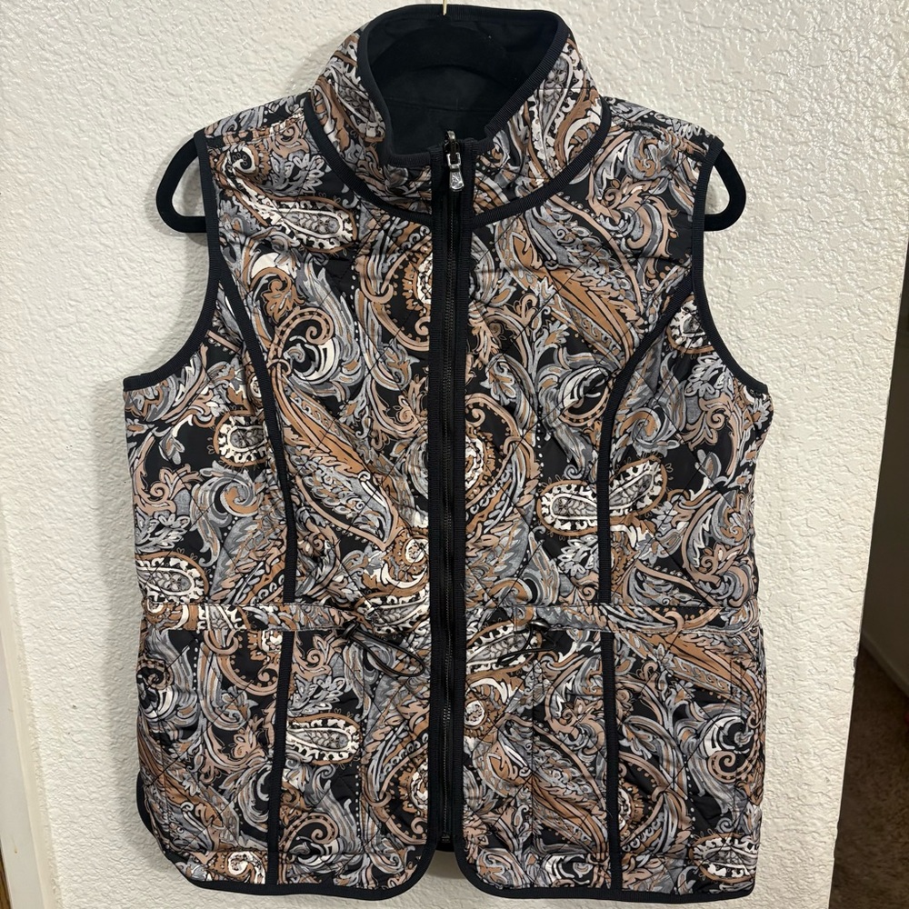 Isaac Mizrahi Live Reversible Puffer Vest Women's M Paisley Quilted Zip Vest